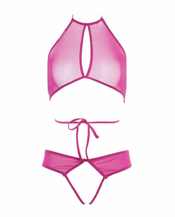 Allure Marley Mesh Peek A Boo Top & Open Panty Hot Pink S/M - Image 4