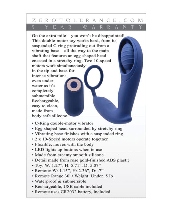Zero Tolerance Extra Mile C Ring Vibrator - Blue - Image 2
