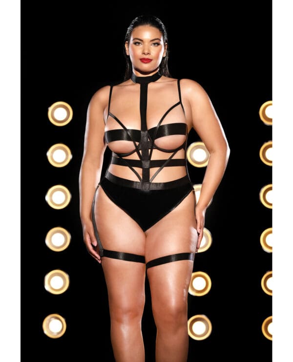 FETISH Lethal Underwire Peek A Boo Vinyl Teddy w/Choker Black 2X - Image 5