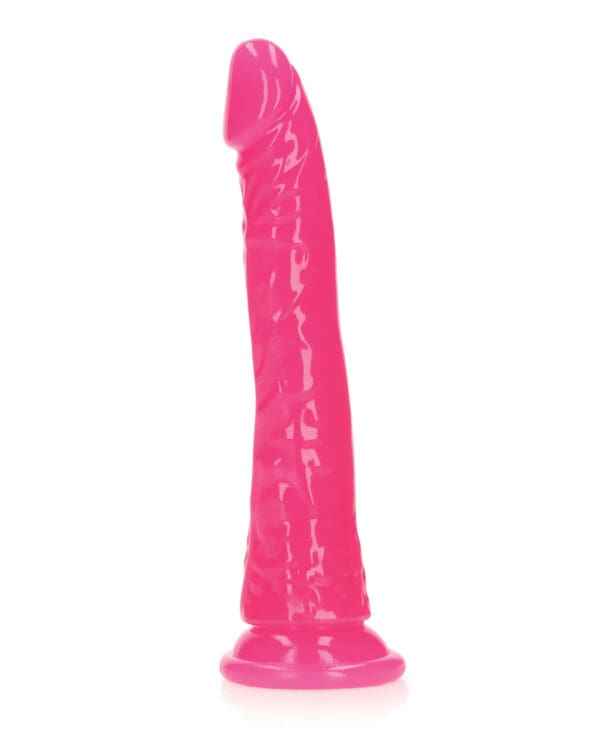 Shots RealRock 8" Slim Dildo Glow in the Dark - Neon Pink - Image 2