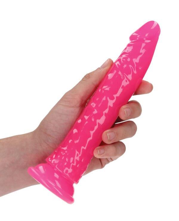 Shots RealRock 8" Slim Dildo Glow in the Dark - Neon Pink - Image 4