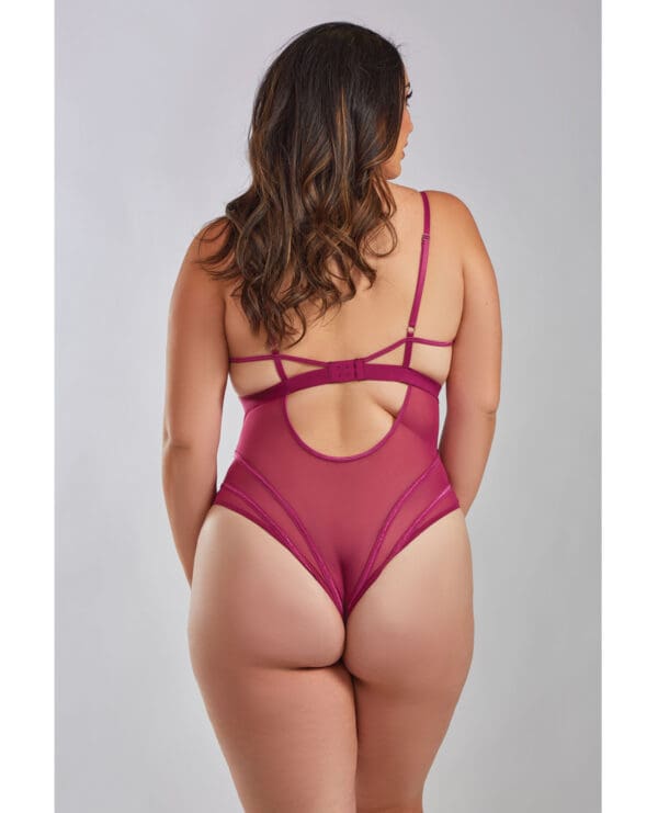 Quinn Cross Dyed Galloon Lace & Mesh Teddy Wine 1X - Image 2