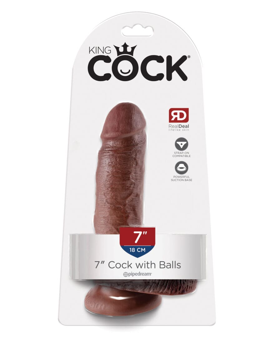 King Cock 7" Cock w/Balls - Brown