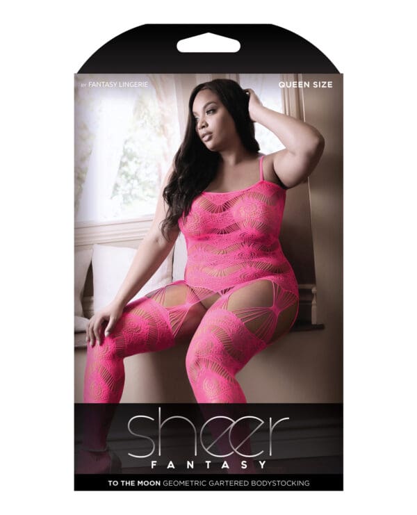 Sheer Fantasy To the Moon Multi Garter Bodystocking Neon Pink QN - Image 3