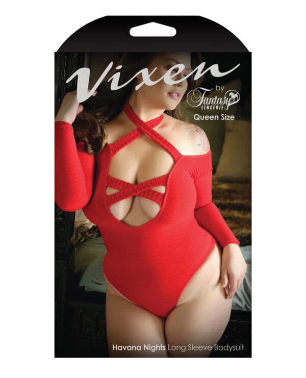 Vixen Havana Nights Long Sleeve Bodysuit w/Snap Closure Red QN - Image 3