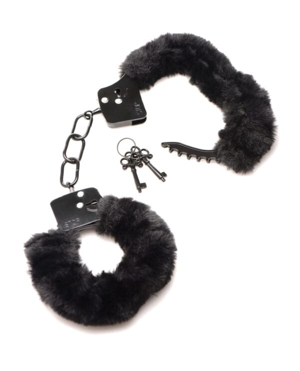 Master Series Cuffed in Fur Furry Handcuffs - Black - Image 3