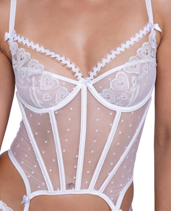 Forever Yours Embroidered Bustier & Thong White LG - Image 2