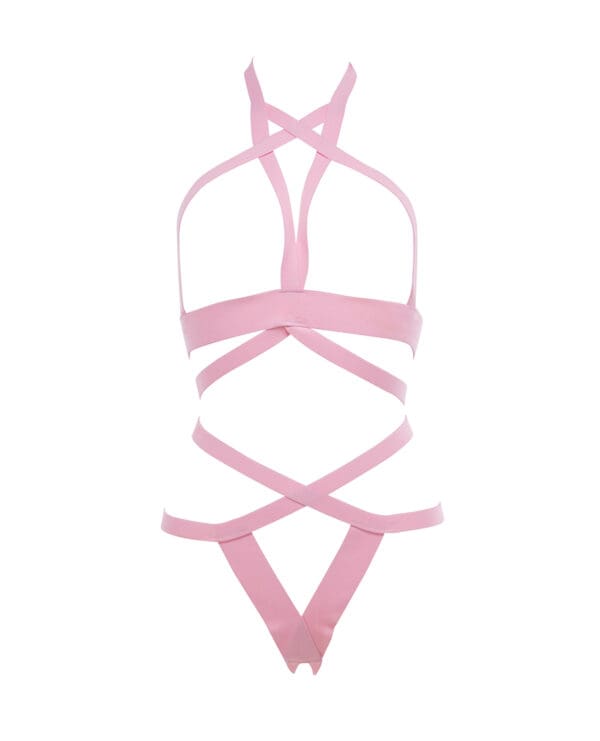 Kitten It's Complicated Open Elastic Strappy Bra & Open Back Panty Pink O/S - Image 5