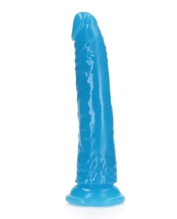 Shots RealRock 7" Slim  Dildo Glow in the Dark - Neon Blue - Image 2