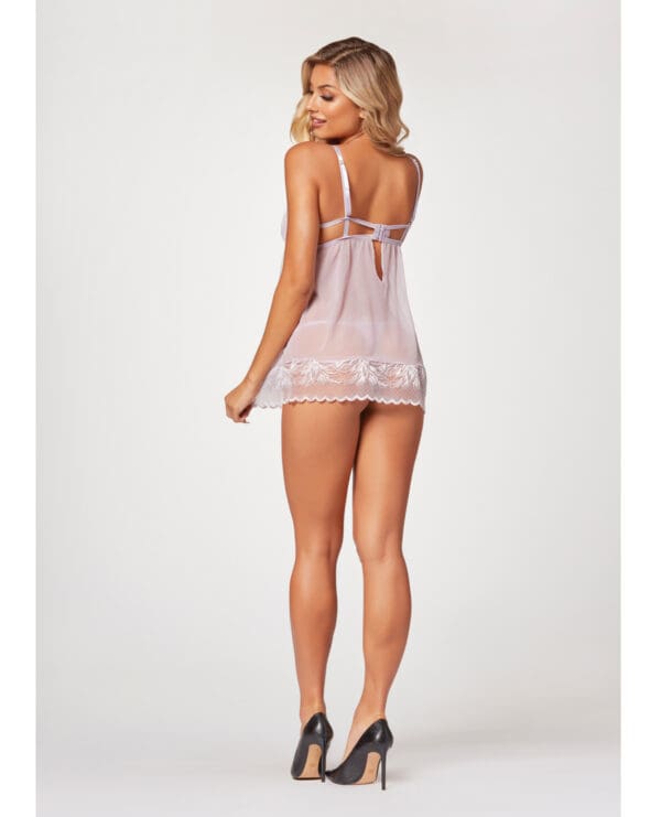 Sheer Mesh & Lace Demi Cup Babydoll & Thong Lavender LG - Image 2