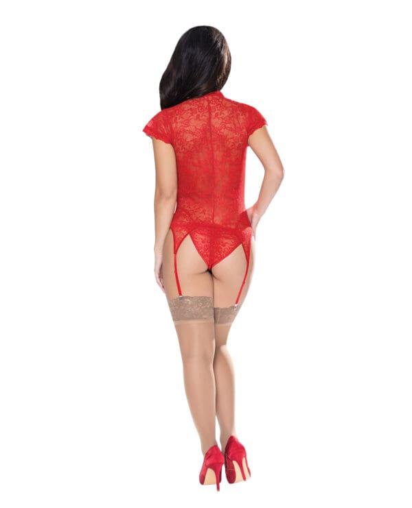 Ooh La Lace Cap Sleeve Basque & Tanga Panty Red S/M - Image 3