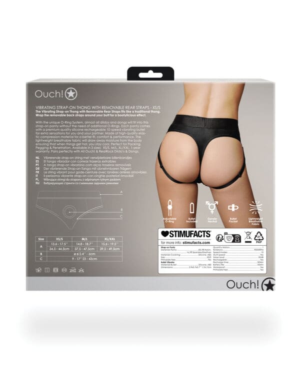 Shots Ouch Vibrating Strap On Thong w/Removable Rear Straps - Black XS/S - Image 2