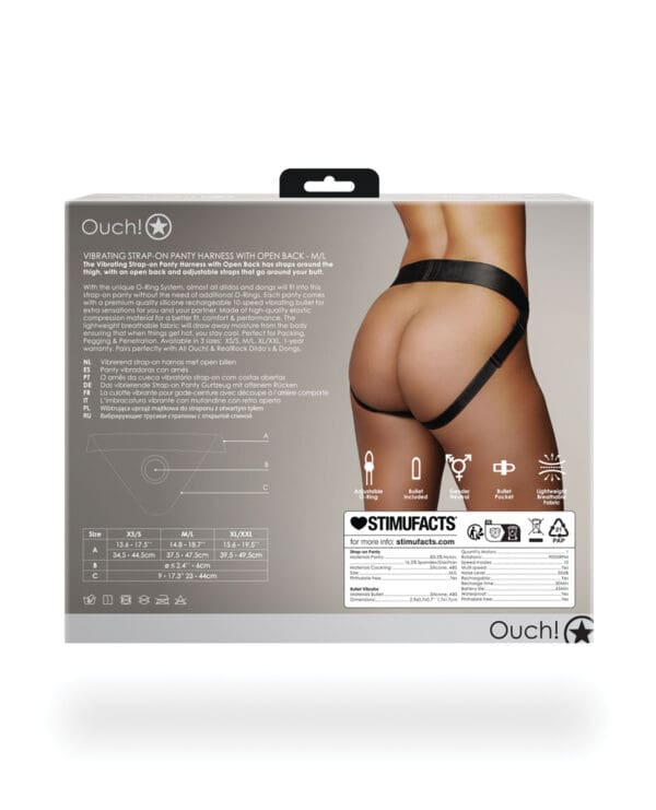 Shots Ouch Vibrating Strap On Panty Harness w/Open Back - Black M/L - Image 2