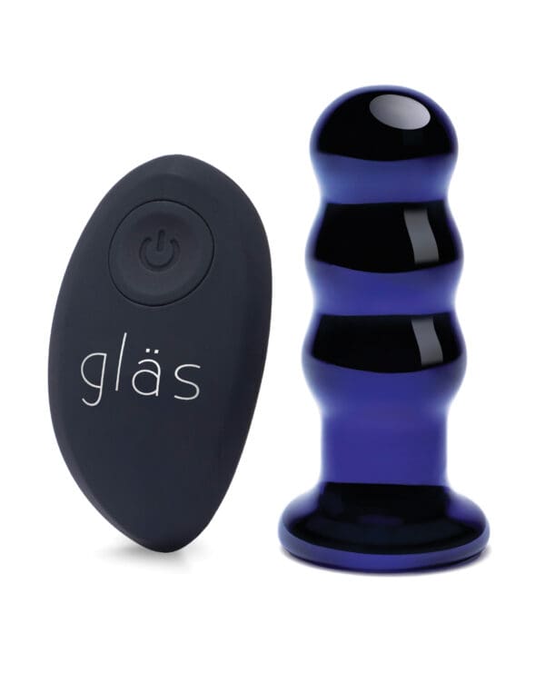Glas 3.5" Rechargeable Vibrating Beaded Butt Plug - Blue - Image 2