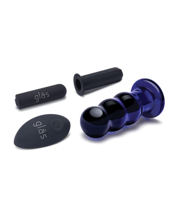 Glas 3.5" Rechargeable Vibrating Beaded Butt Plug - Blue - Image 3