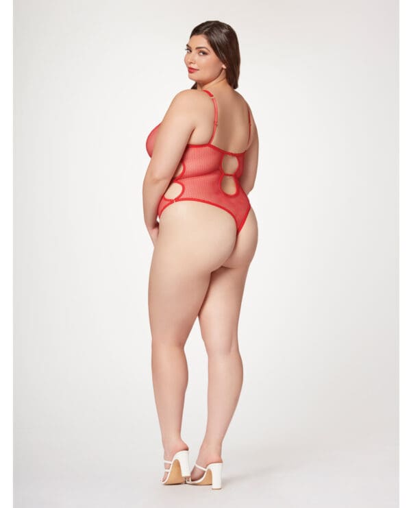 Fishnet Strappy High Cut Leg Teddy Red 3X/4X - Image 2