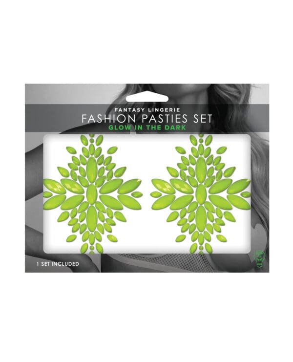 Fantasy UV Reactive Jeweled Pasties - Neon Green O/S - Image 2