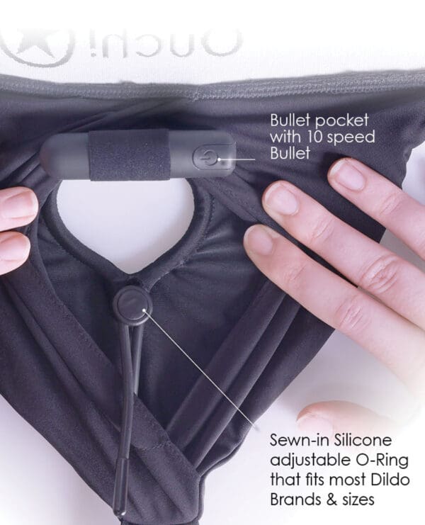 Shots Ouch Vibrating Strap On Thong w/Adjustable Garters - Black XS/S - Image 5