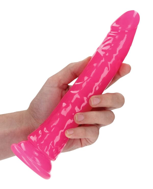 Shots RealRock 9" Slim Dildo Glow in the Dark - Neon Pink - Image 5