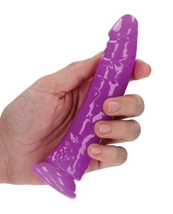 Shots RealRock 6" Slim Dildo Glow in the Dark - Neon Purple - Image 4