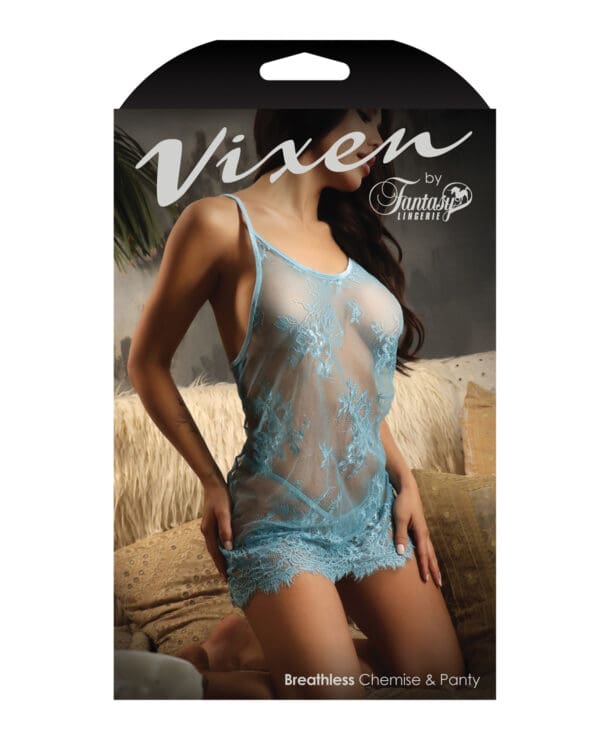Vixen Breathless Chantilly Lace Chemise & G-String Blue L/XL - Image 3