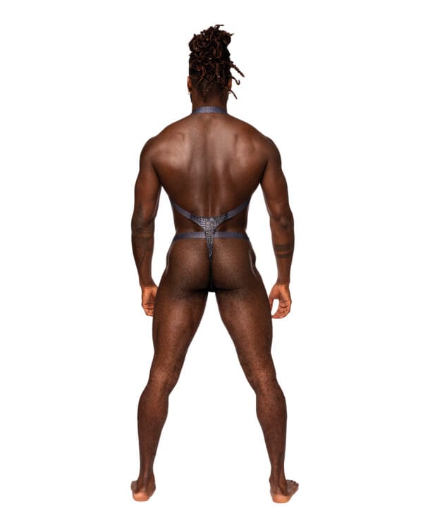 Snaked Metallic Coated Shoulder Sling Harness Thong Black/Blue L/XL - Image 2