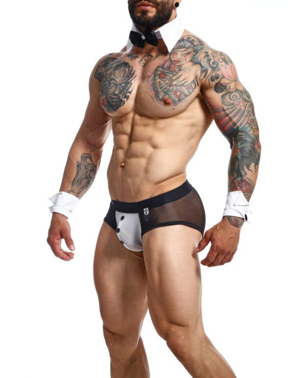 Male Basics MOB Maitre D Brief, Bow & French Cuffs Black/White SM - Image 2