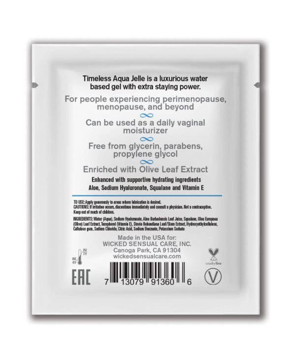 Wicked Sensual Care Simply Timeless Jelle Water Based Lubricant - .2 oz - Image 2