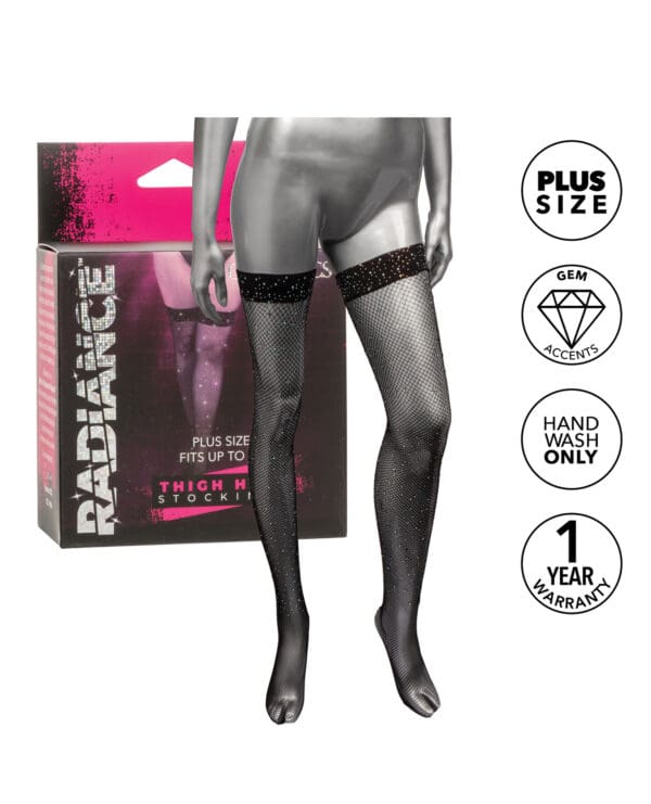 Radiance Thigh High Stockings - Black Plus Size - Image 4