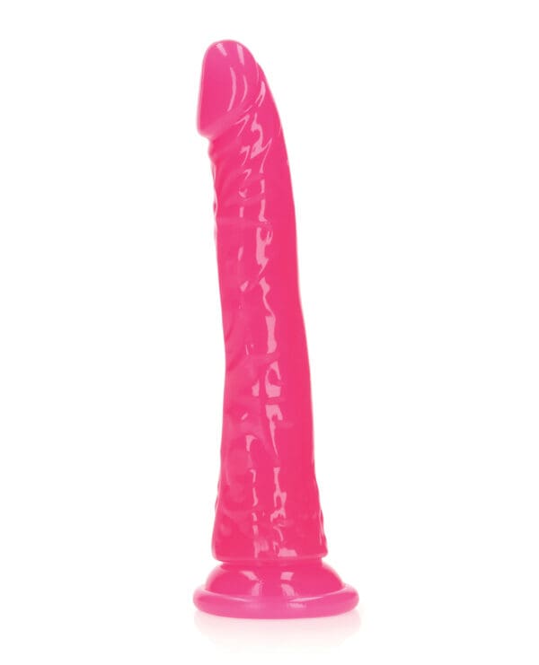 Shots RealRock 7" Slim Dildo Glow in the Dark - Neon Pink - Image 2