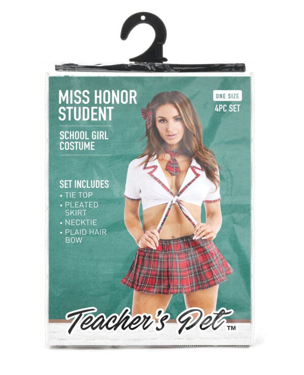 Teacher's Pet Ms Honor Student School Girl Tie Top, Pleated Skirt, Neck Tie & Hair Bow Red O/S - Image 3