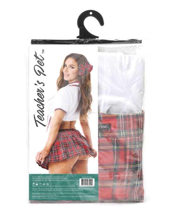 Teacher's Pet Ms Honor Student School Girl Tie Top, Pleated Skirt, Neck Tie & Hair Bow Red O/S - Image 4