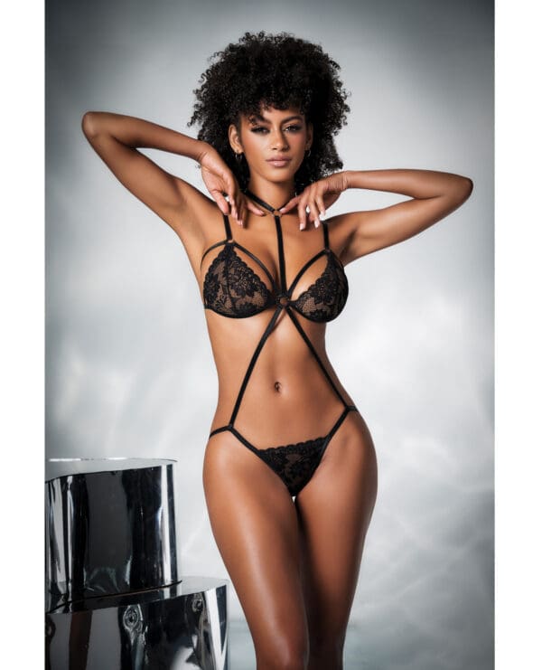 Mesh & Lace Two In One Teddy w/Detachable Skirt Black S/M - Image 3