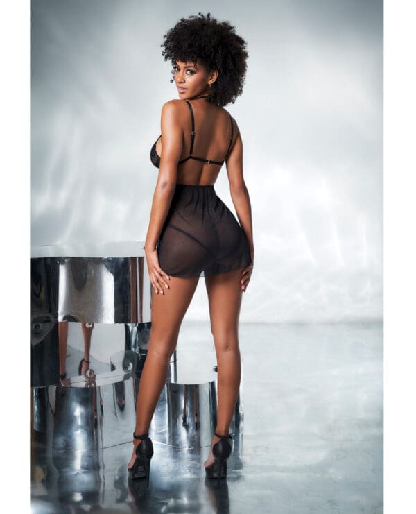 Mesh & Lace Two In One Teddy w/Detachable Skirt Black S/M - Image 4