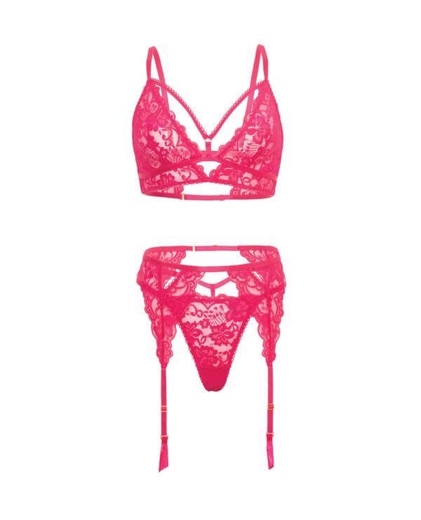 Aphrodite Lace Keyhole Bralette w/Garters & G-String - Raspberry L/XL - Image 3