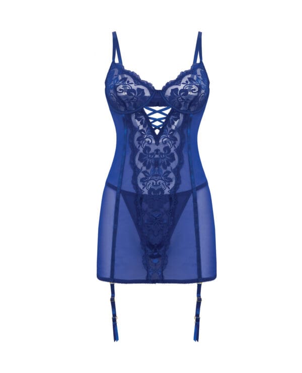 Kehlani Underwire Babydoll w/Detachable Garters & G-String - Cobalt Blue S/M - Image 5