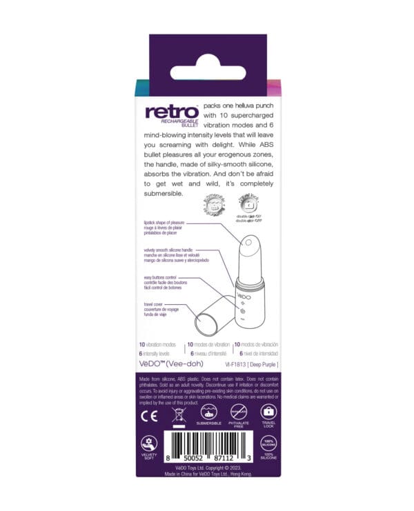 VeDO Retro Rechargeable Bullet Lip Stick Vibe - Purple - Image 5