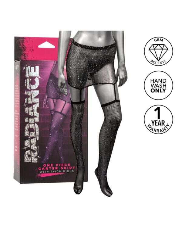 Radiance One Piece Garter Skirt w/Thigh Highs - Black O/S - Image 4