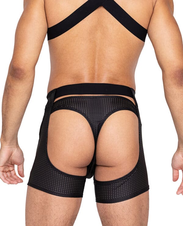 Master Chaps w/Hook & Ring Closure & Rear Cut Out (Thong Not Included) - Black XL - Image 2
