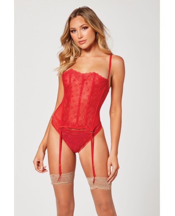 Valentines Heart Embroidered Mesh Bustier & Panty Red XL - Image 2