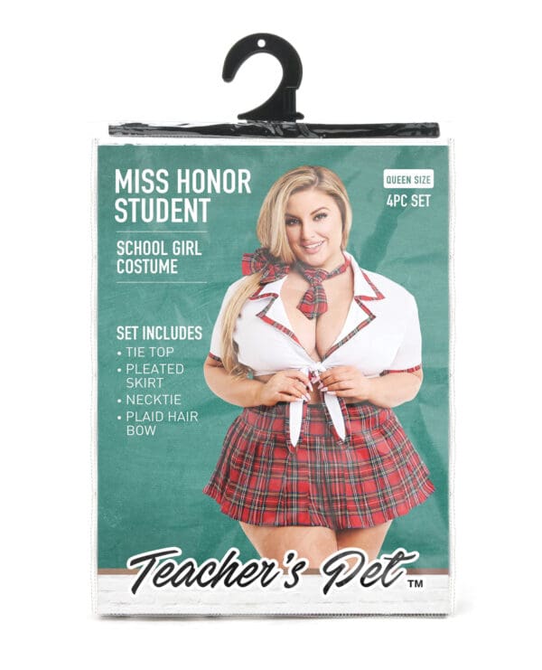 Teacher's Pet Ms Honor Student School Girl Tie Top, Pleated Skirt, Neck Tie & Hair Bow Red QN - Image 3