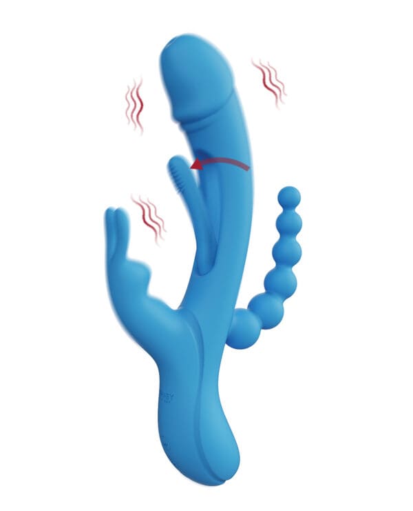 Trilux Kinky Finger Rabbit Vibrator w/ Anal Beads - Blue - Image 3