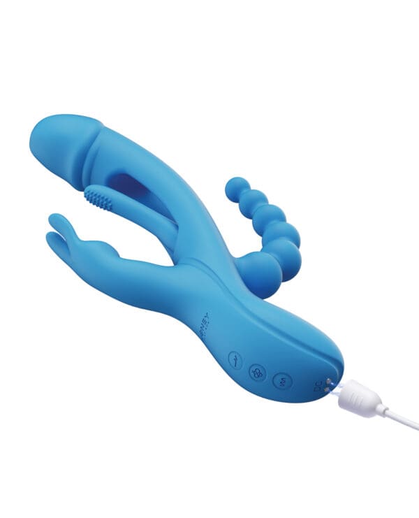 Trilux Kinky Finger Rabbit Vibrator w/ Anal Beads - Blue - Image 4