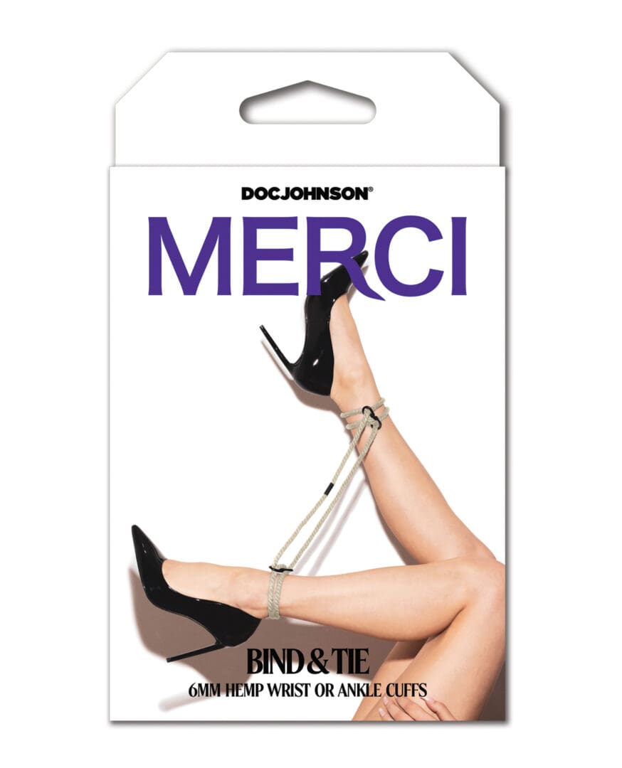 Merci Hogtie - Bind & Tie Wrist or Ankle Cuffs -  6 mm Hemp -Black