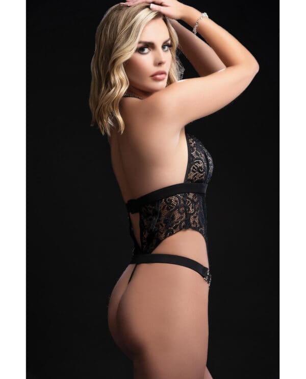 Open Halter Teddy w/Heart Clasp Black O/S - Image 3