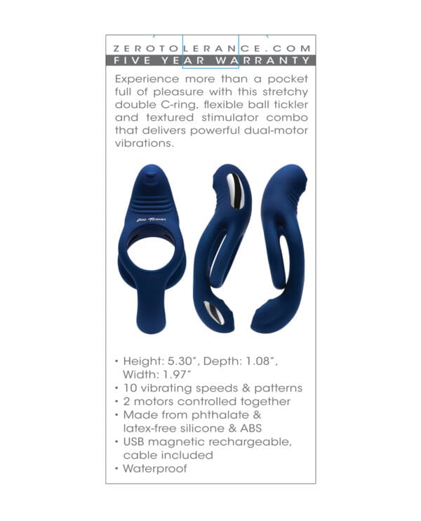 Zero Tolerance Ring Around the Rosy Cock & Ball Vibrator - Blue - Image 5