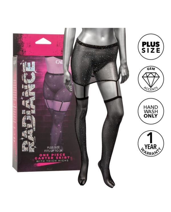 Radiance One Piece Garter Skirt w/Thigh Highs - Black Plus Size - Image 4
