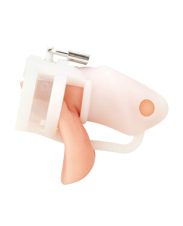 Blue Line 2" Silicone Mini Cock Cage With Ball Divider - White - Image 3