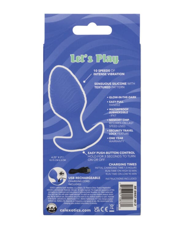 Cheeky Glow in the Dark Vibrating Butt Plug -  Large Blue - Image 5