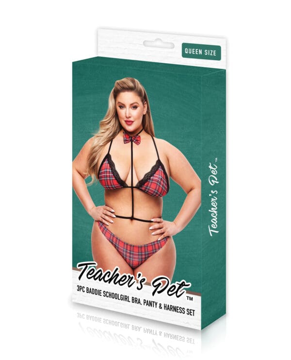Teacher's Pet Baddie Schoolgirl Top w/Bow Tie & Panty Red/Black QN - Image 3